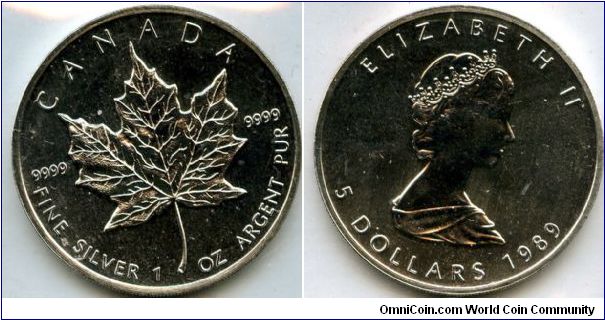 1989
$5
Silver Maple Leaf
QEII