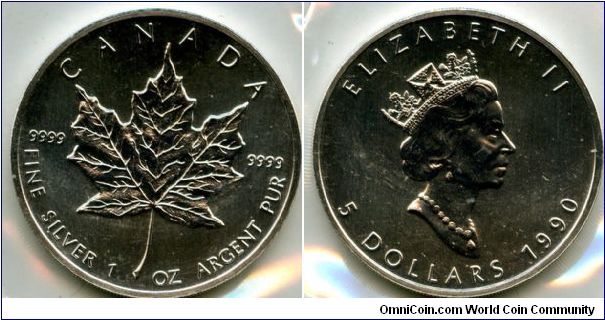 1990
$5
Silver Maple Leaf
QEII