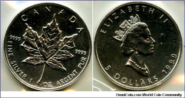 1999
$5
Silver Maple Leaf
QEII