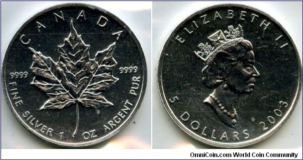 2003
$5
Silver Maple Leaf
QEII