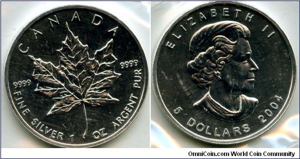 2004
$5
Silver Maple Leaf
QEII