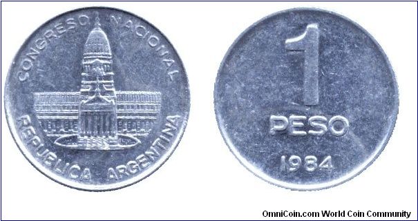 Argentina, 1 peso, 1984, Al, National Congress.                                                                                                                                                                                                                                                                                                                                                                                                                                                                     