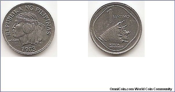1 Sentimo
KM#238
0.7000 g., Aluminum, 15.5 mm. Obv: Head left Rev: Sea shell
and value within circle