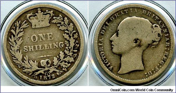 1872
1/- shilling
Young head, Die #153
Value in wreath
Victoria 1837-1901