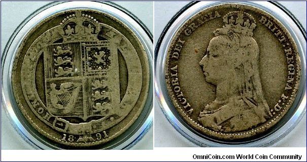 1891
Jubilee Issue small head
1/- Shilling
Shield in Garter
Victoria 1837-1901