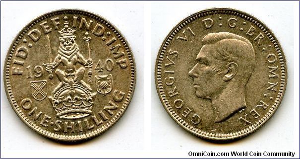 1940
1/- Shilling
Scotish Lion seated on Crown
George VI