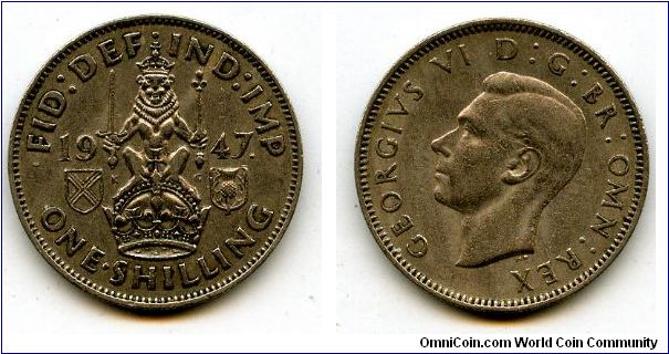 1947
1/- Shilling
Scotish Lion seated on Crown
George VI