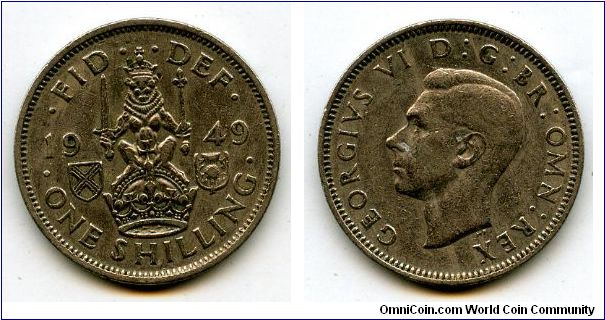 1949
1/- Shilling
Scotish Lion seated on Crown
George VI