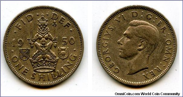 1950
1/- Shilling
Scotish Lion seated on Crown
George VI