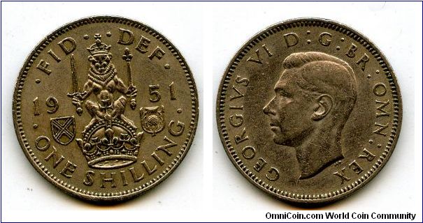 1951
1/- Shilling
Scotish Lion seated on Crown
George VI