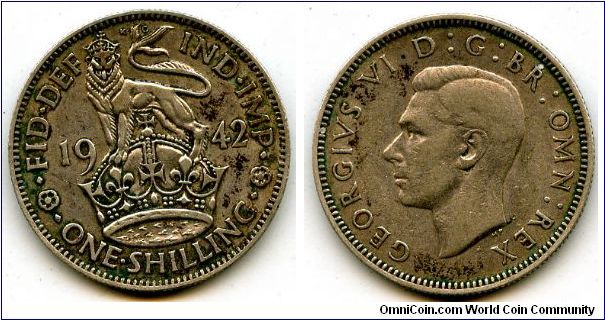 1942
1/- Shilling
English Lion standing on Crown
George VI
