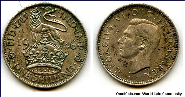 1946
1/- Shilling
English Lion standing on Crown
George VI