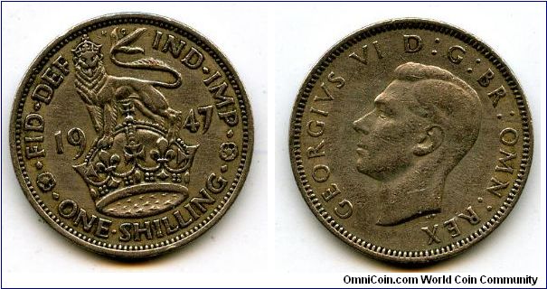 1947
1/- Shilling
English Lion standing on Crown
George VI