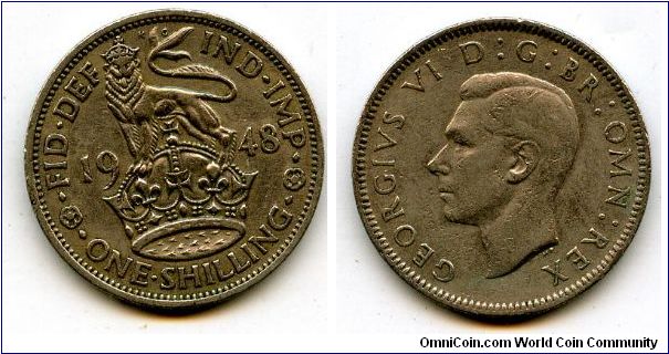 1948
1/- Shilling
English Lion standing on Crown
George VI