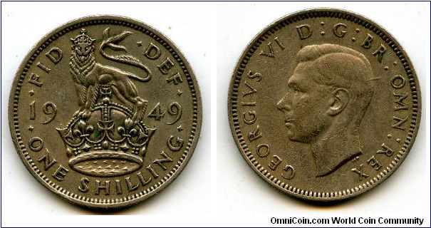 1949
1/- Shilling
English Lion standing on Crown
George VI