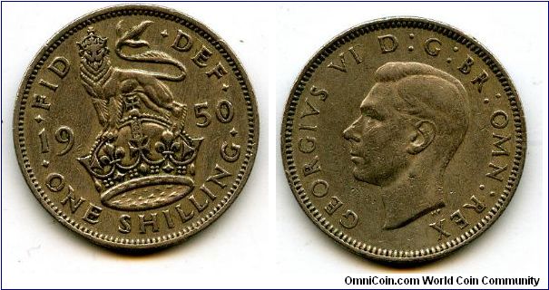 1950
1/- Shilling
English Lion standing on Crown
George VI