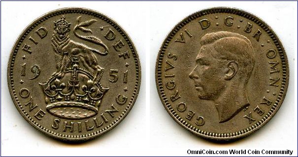 1951
1/- Shilling
English Lion standing on Crown
George VI