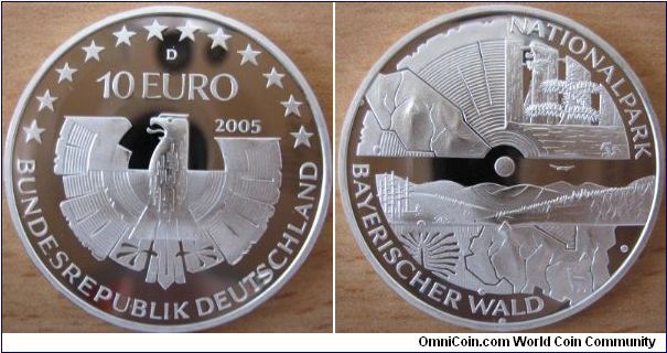 10 Euro - National park of Bavaria - 18 g Ag 925 - mintage 300,000