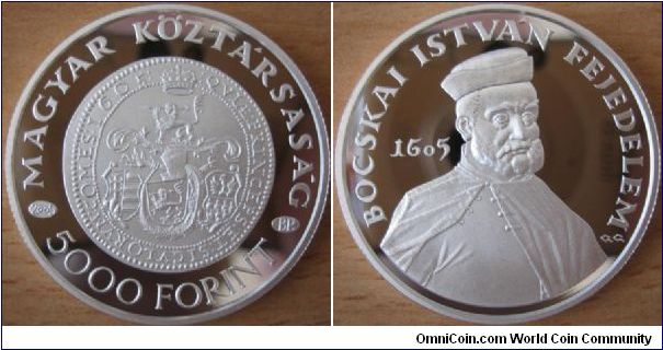 5000 Forint - Bocskai Istvan - 31.46 g Ag 925 - mintage 3,000