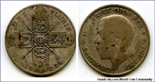 1923
Florin
Cruciform shilds, Star in the centre, Scepters between shields
King George V
