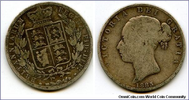 1885
Half Crown
Shield in wreath
Queen Victoria