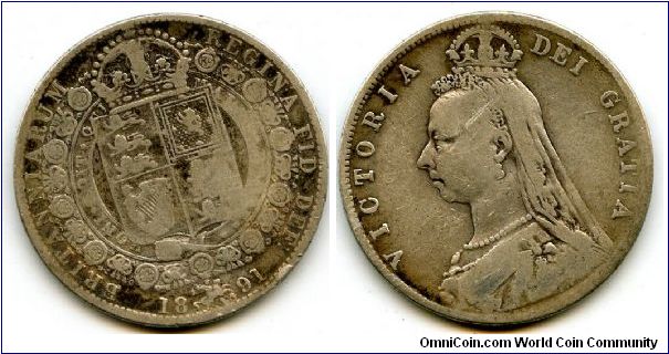 1891
Half Crown
Shield in garter & collar
Queen Victoria