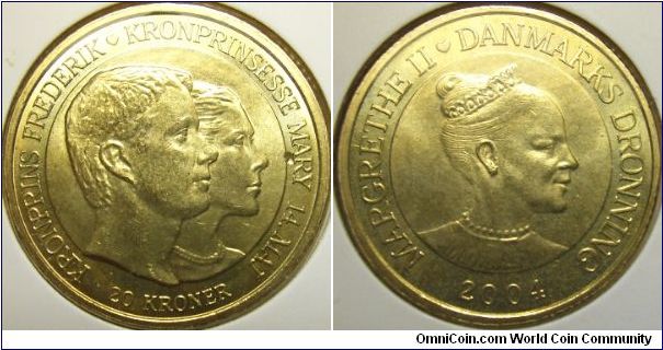 Denmark 2004 20 kroner, commemorating the marriage of Prince Fredrick and Princess Mary. Special thanks to Sir Sisu!