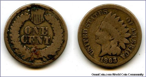 1863
One cent
Value in wreath & shield
Indianhead