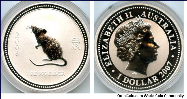 2007
$1 1oz Silver
Year of the Rat 2008
QEII
Issued in advance to facilitate the release of Series II