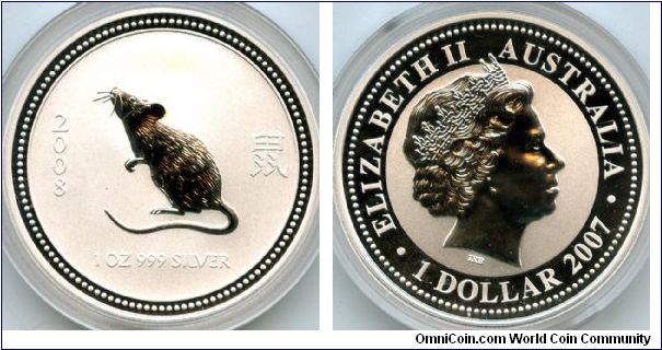 2007
$1 1oz Silver
Year of the Rat 2008
QEII
Issued in advance to facilitate the release of Series II