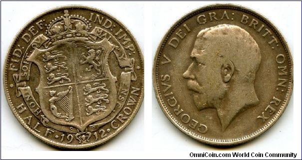 1912
2/6 Half Crown 
Crowned shield in garter
King George V