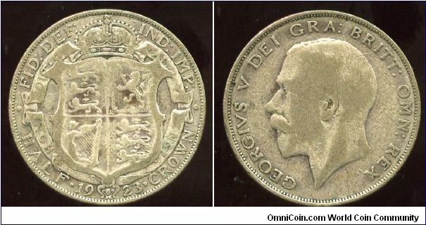 1923
2/6 Half Crown 
Crowned shield in garter
King George V