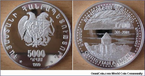 5000 Dram - Akhtamar church - 31.1 g Ag 999 - mintage 1,700