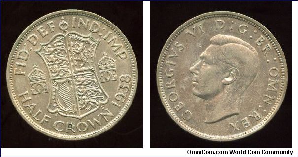 1938
2/6 Half Crown 
Shield flanked by crowns
King George VI