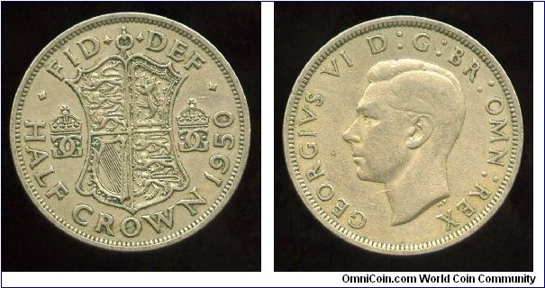 1950
2/6 Half Crown 
Shield flanked by crowns
King George VI