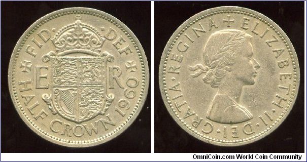 1960
2/6 Half Crown 
Shield flanked by Intials
Queen Elizabeth II