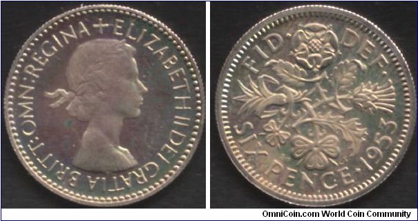 Toned sixpence from the proof year set.