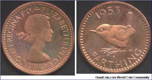 Toned farthing from the proof year set. A nice `jenny wren'. beaut!