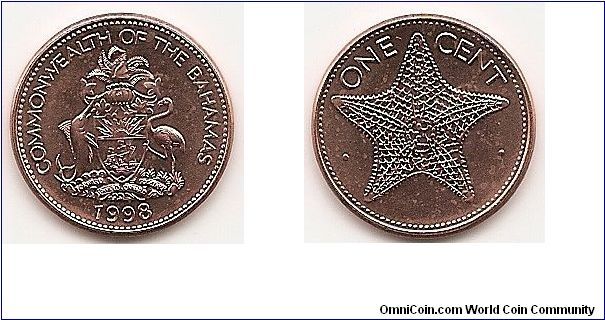 1 Cent
KM#59a
2.5800 g., Copper Plated Zinc, 19 mm. Ruler: Elizabeth II Obv:
National arms above date Rev: Starfish, value at top Edge: Plain