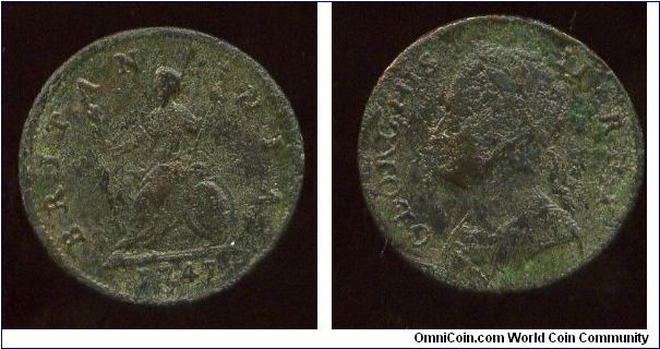 1747
1/4d  Farthing
Seated Britannia
King George II