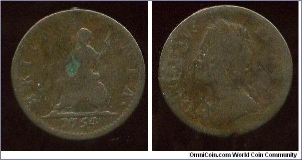 1754
1/4d  Farthing
Seated Britannia
King George II