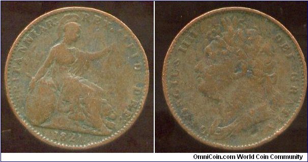 1821
1/4d Farthing
1st Issue
Seated Britannia
King George IV