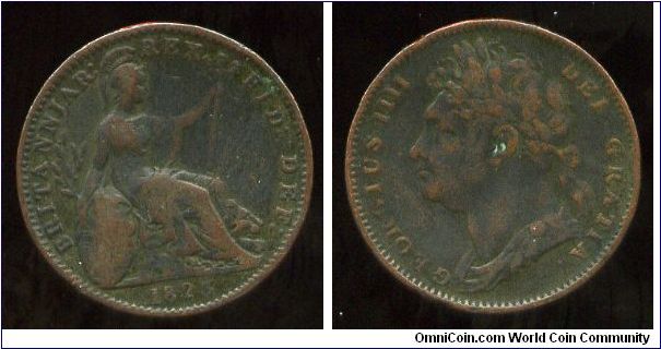 1823
1/4d Farthing
1st Issue
Seated Britannia
King George IV