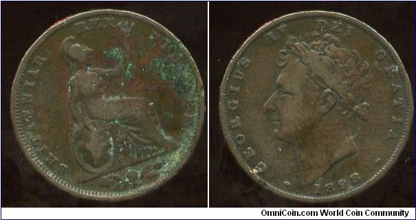 1828
1/4d Farthing
2nd Issue
Seated Britannia
King George IV