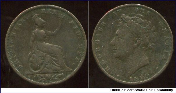 1829
1/4d Farthing
2nd Issue
Seated Britannia
King George IV