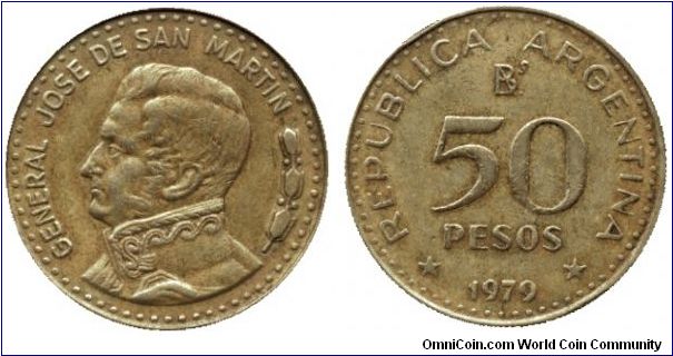 Argentina, 50 pesos, 1979, Al-Bronze, Jose de San Martin.                                                                                                                                                                                                                                                                                                                                                                                                                                                           