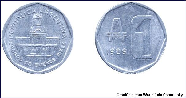 Argentina, 1 austral, 1989, Al, Buenos Aires City Hall.                                                                                                                                                                                                                                                                                                                                                                                                                                                             