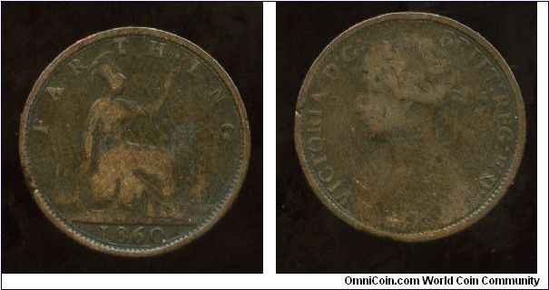 1860
1/4d Farthing
Seated Britannia
Queen Victoria