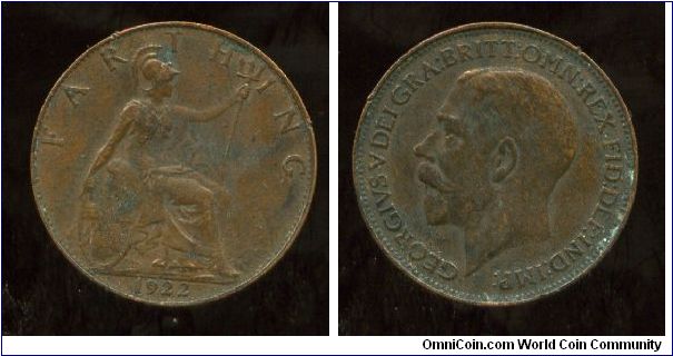 1922
1/4d Farthing 
Seated Britannia 
King George V