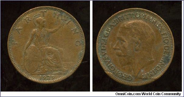 1929
1/4d Farthing 
Seated Britannia 
King George V
planchet crack